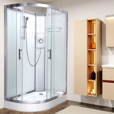 Vidalux Pure E Offset Quadrant Shower Cabin 1200mm RH with Brushed Steel Electric Shower 9.5 KW - White