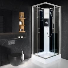 Vidalux Pure E Square Shower Cabin 800mm with Luxury Black Electric Shower 8.5 KW - Black