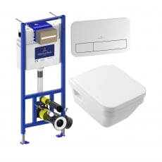 Villeroy & Boch Architectura Square Wall Hung Toilet Bundle with ViPro 2.0 Frame and White Flush Plate