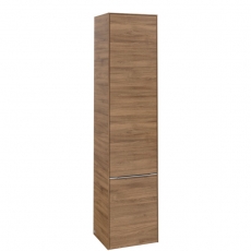 Villeroy & Boch Subway 3.0 Left Handed Wall Hung 2-Door Tall Unit 400mm Wide - Oak Kansas with Glossy Aluminium Handle