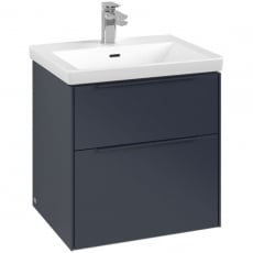 Villeroy & Boch Subway 3.0 Wall Hung 2-Drawer Vanity Unit with Basin 600mm Wide - Marine Blue with Monochrome Handle