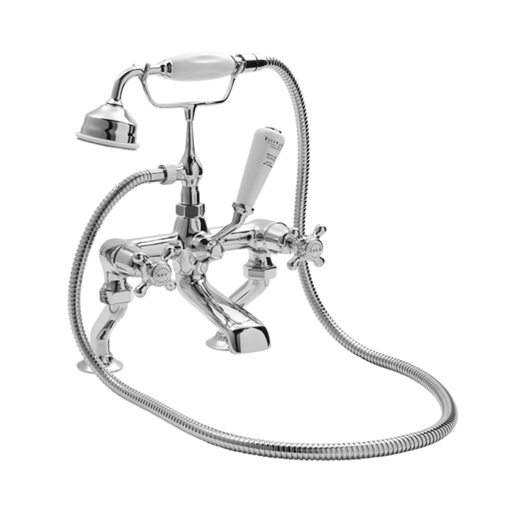 Bayswater Crosshead Dome Pillar Mounted Bath Shower Mixer Tap White/Chrome