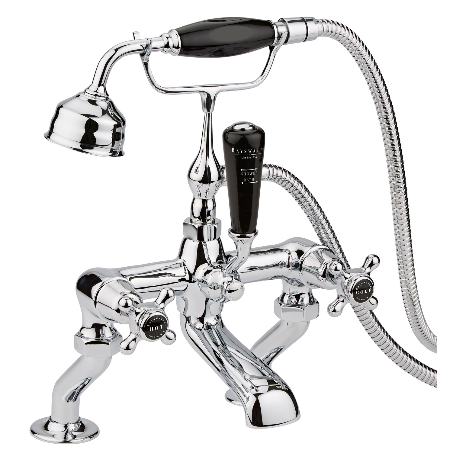 Bayswater Crosshead Dome Pillar Mounted Bath Shower Mixer Tap Black/Chrome