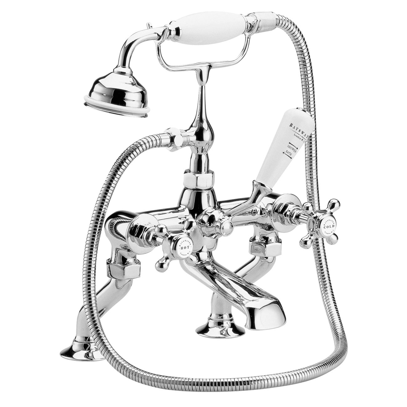 Bayswater Crosshead Hex Pillar Mounted Bath Shower Mixer Tap White/Chrome