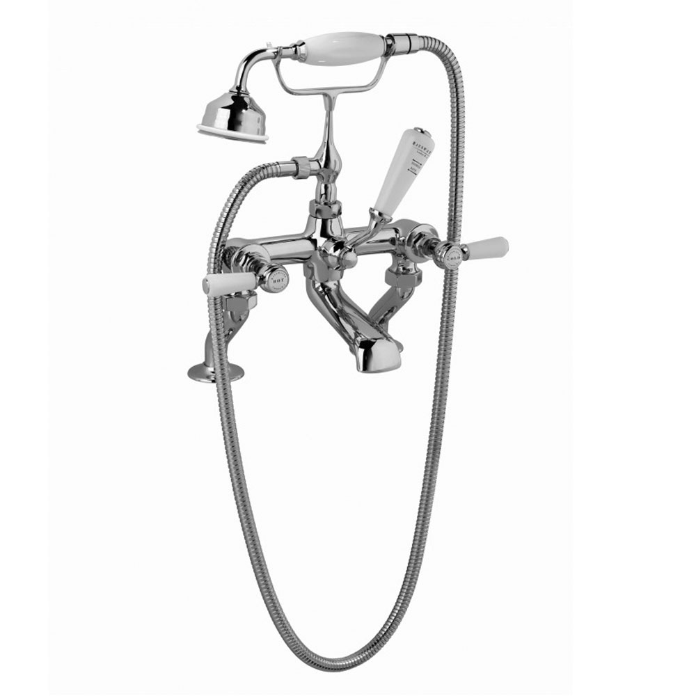 Bayswater Lever Hex Pillar Mounted Bath Shower Mixer Tap White/Chrome