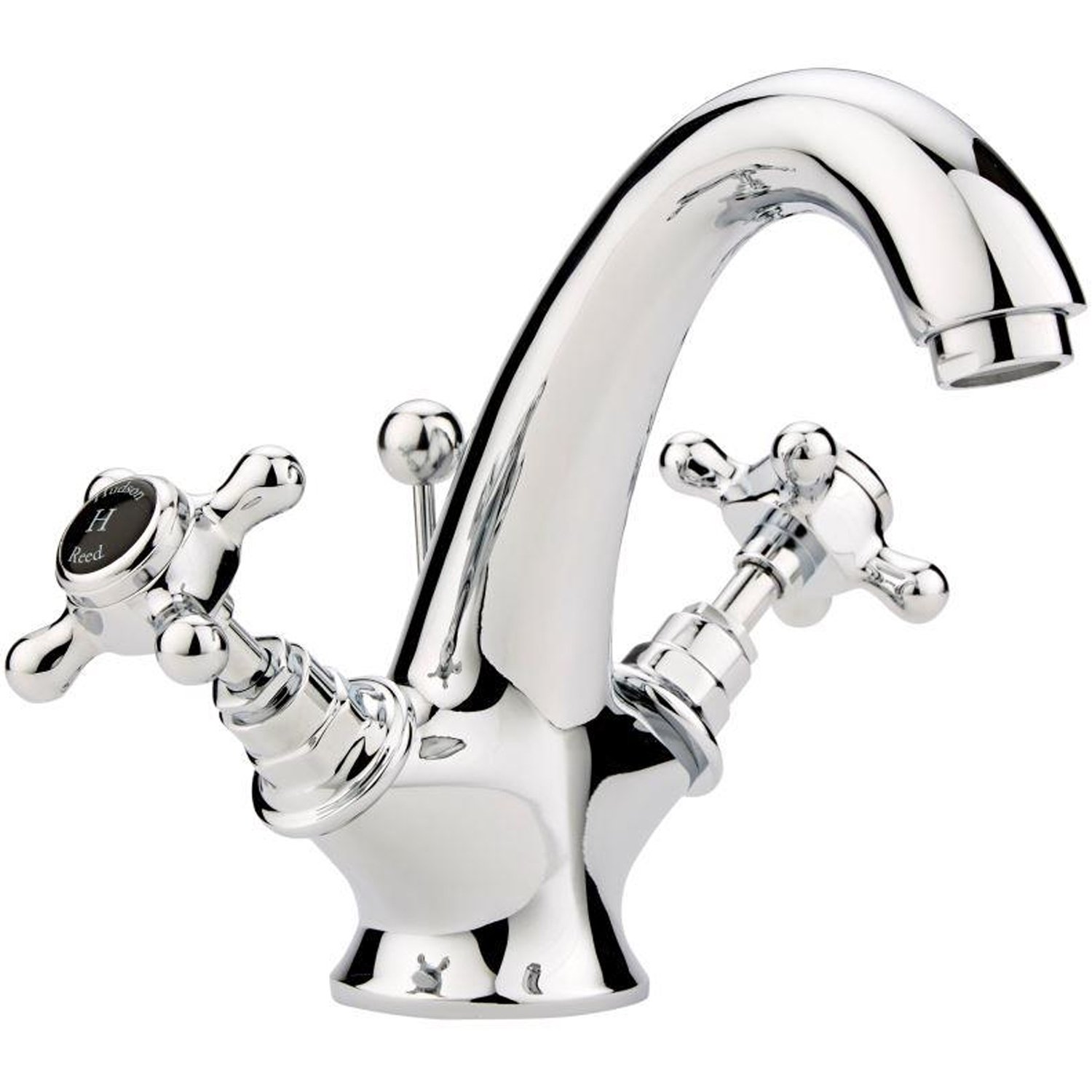 Hudson Reed Topaz Black Crosshead Mono Basin Mixer Tap Hexagonal Collar with Waste - Chrome