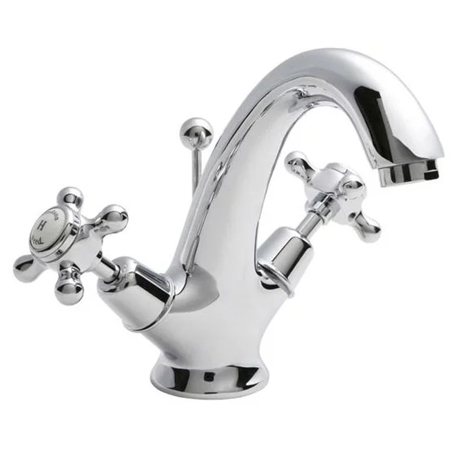 Hudson Reed Topaz Dome Mono Basin Mixer Tap Dual Handle with Pop Up Waste - Chrome