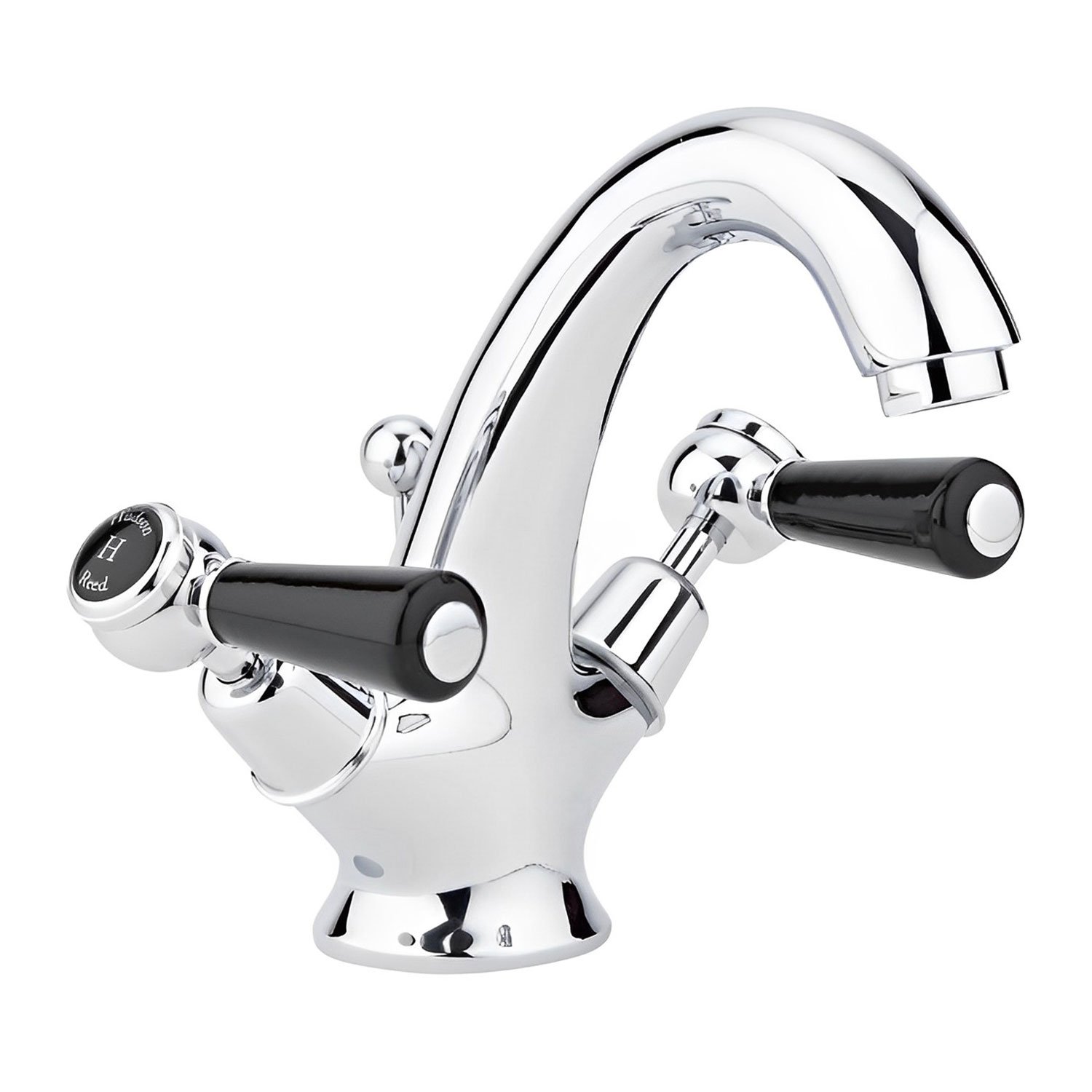 Hudson Reed Topaz Black Lever Mono Basin Mixer Tap Dome Collar with Waste - Chrome