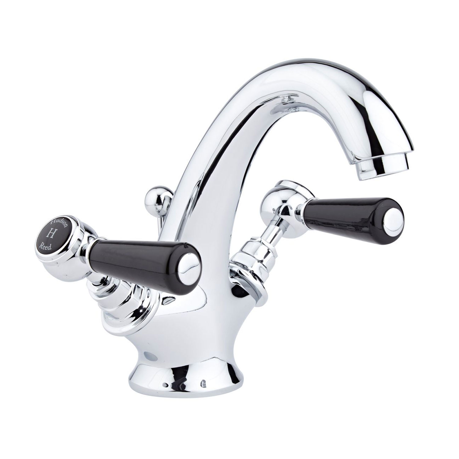 Hudson Reed Topaz Black Lever Mono Basin Mixer Tap Hexagonal Collar with Waste - Chrome