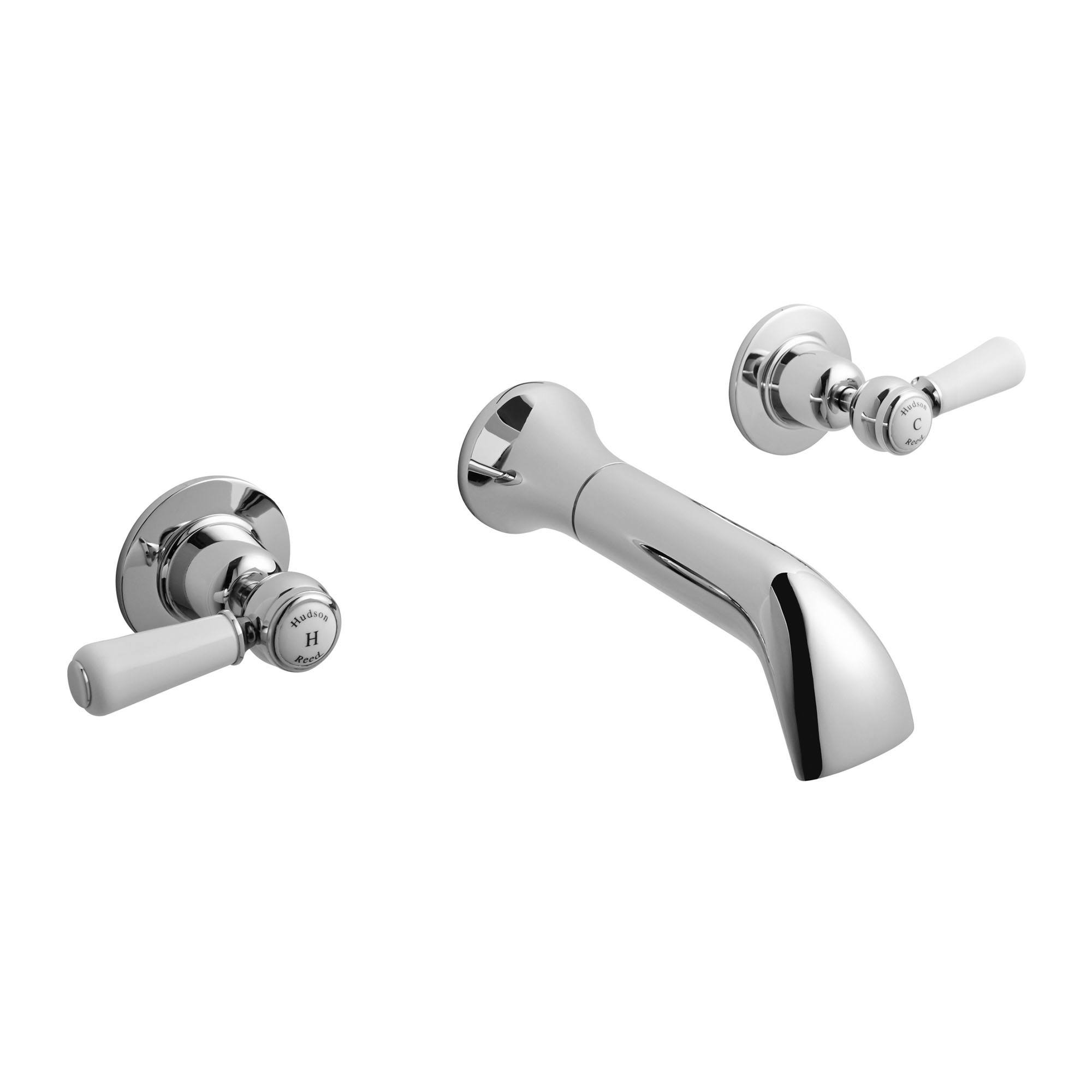 Hudson Reed White Topaz Wall Mounted Lever 3-Hole Basin Mixer Tap - Chrome