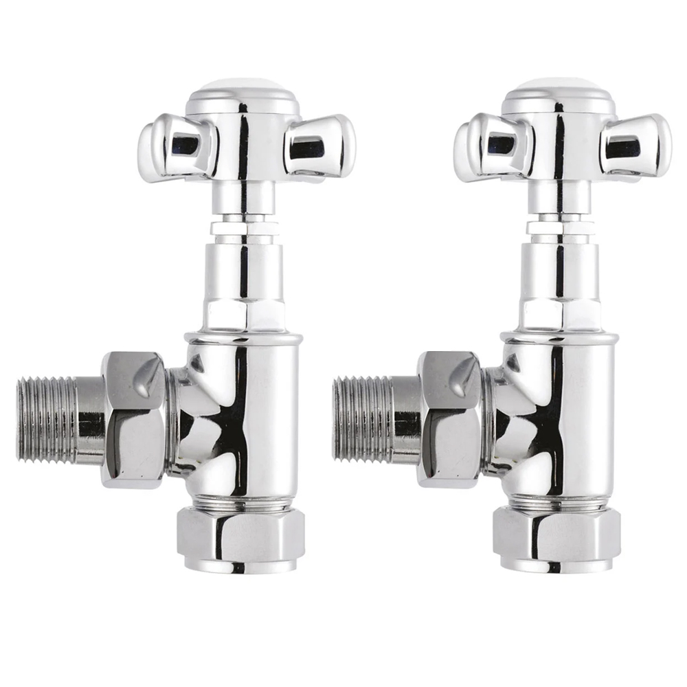 Hudson Reed Victorian Crosshead Angled Radiator Valves Pair - Chrome