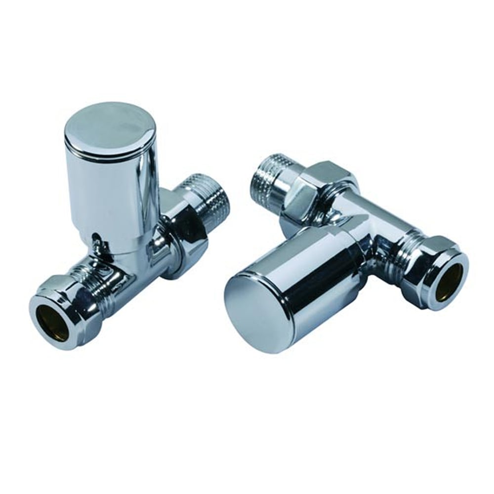 Prestige Modern Straight Radiator Valves, 15mm, Pair, Chrome