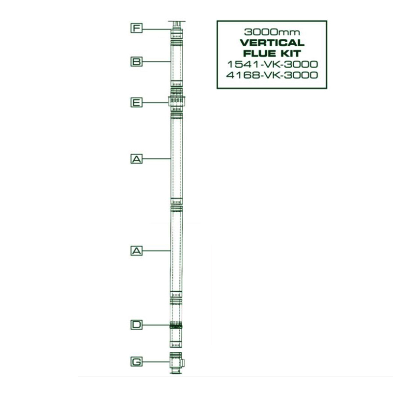 Mistral Stainless Steel Complete 3000mm Vertical Flue Kit 120mm Dia - (15kW - 41KW Models)