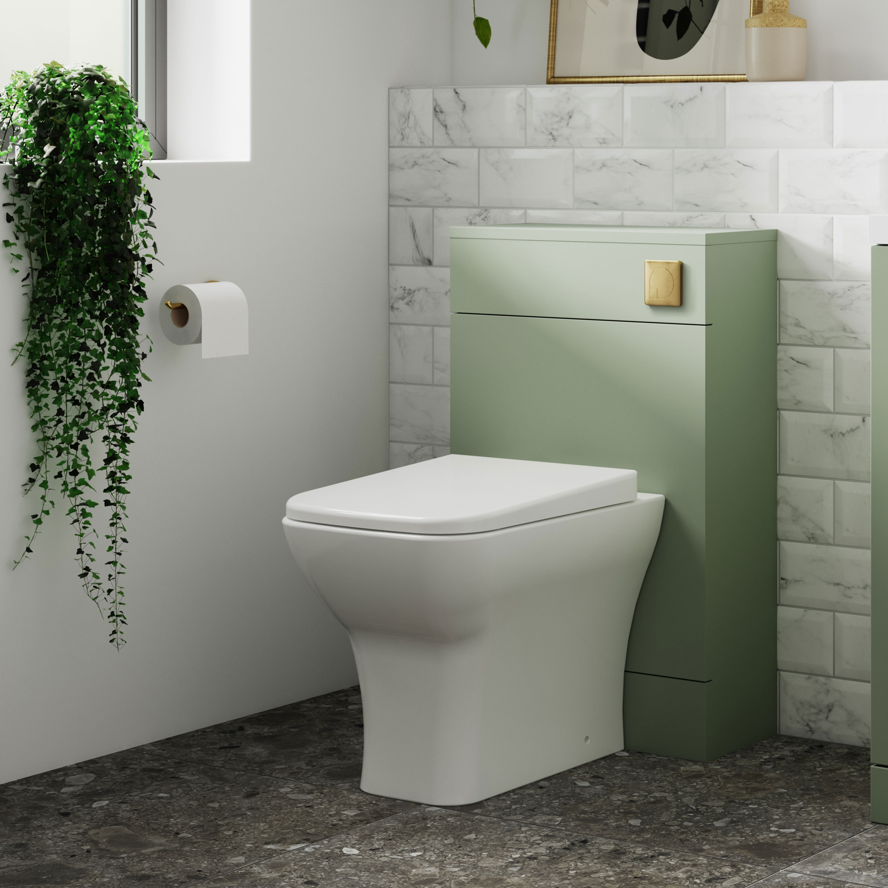 Nuie Arno Back to Wall WC Unit 500mm Wide - Satin Green