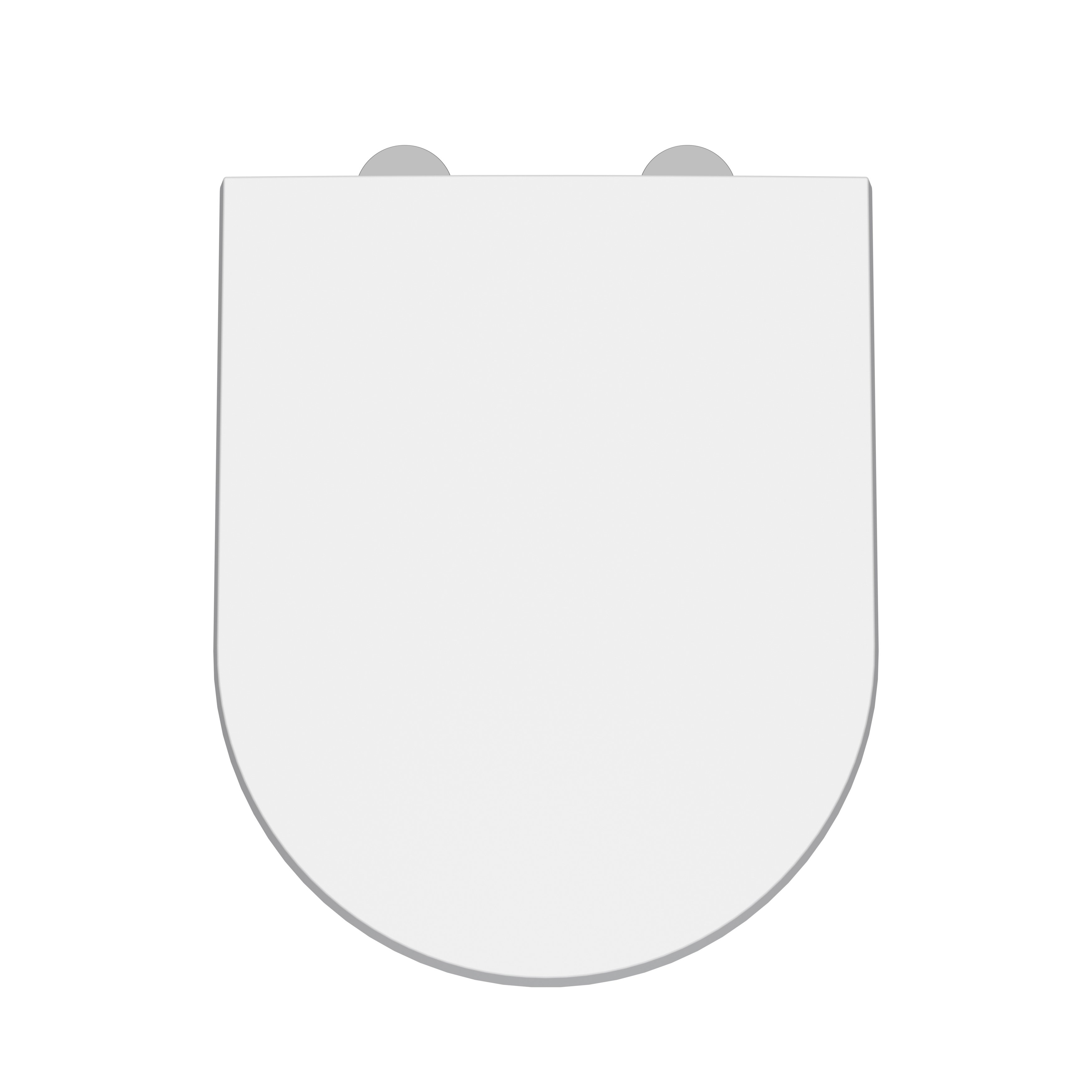 Nuie Asselby D-Shape Thermoplastic Toilet Seat with Soft Close Hinge - White