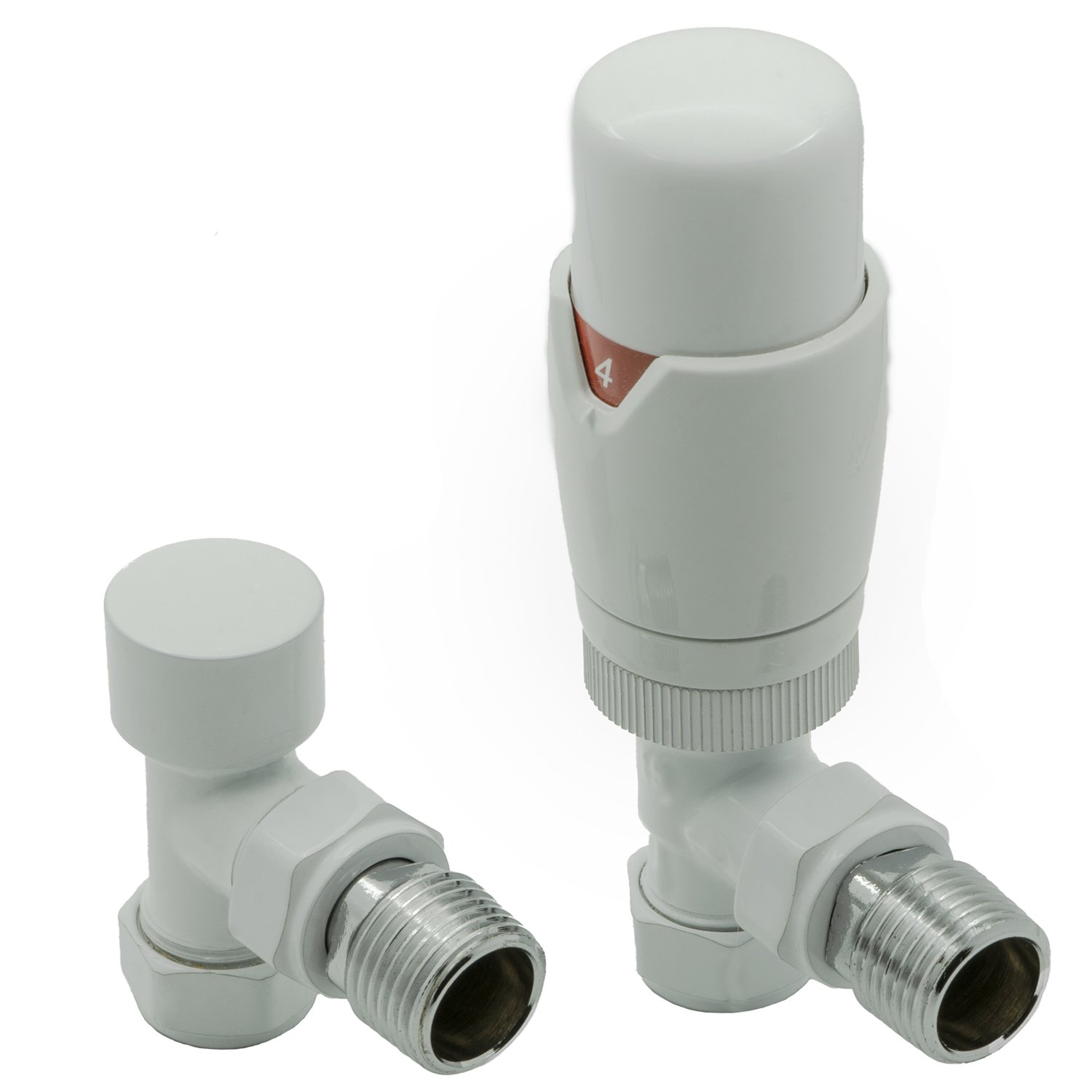 Reina Modal TRV Angled Radiator Valve and LockShield - White