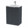 Hudson Reed Fluted Floor Standing 2-Door Vanity Unit with Basin 1 600mm Wide - Satin Anthracite