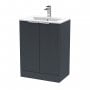 Hudson Reed Fluted Floor Standing 2-Door Vanity Unit with Basin 2 600mm Wide - Satin Anthracite