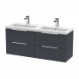 Hudson Reed Fluted Wall Hung 4-Drawer Vanity Unit with Double Polymarble Basin 1200mm Wide - Satin Anthracite