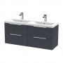 Hudson Reed Fluted Wall Hung 4-Drawer Vanity Unit with Double Ceramic Basin 1200mm Wide - Satin Anthracite