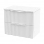 Hudson Reed Fluted Wall Hung 2-Drawer Vanity Unit with Worktop 600mm Wide - Satin White