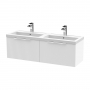 Hudson Reed Fluted Wall Hung 2-Drawer Vanity Unit with Double Polymarble Basin 1200mm Wide - Satin White