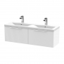 Hudson Reed Fluted Wall Hung 2-Drawer Vanity Unit with Double Ceramic Basin 1200mm Wide - Satin White