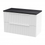 Hudson Reed Fluted Wall Hung 2-Drawer Vanity Unit with Sparkling Black Worktop 800mm Wide - Satin White