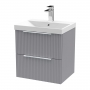 Hudson Reed Fluted Wall Hung 2-Drawer Vanity Unit with Basin 3 500mm Wide - Satin Grey