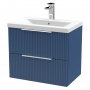 Hudson Reed Fluted Wall Hung 2-Drawer Vanity Unit with Basin 1 600mm Wide - Satin Blue