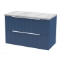 Hudson Reed Fluted Wall Hung 2-Drawer Vanity Unit with Bellato Grey Worktop 800mm Wide - Satin Blue