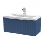 Hudson Reed Fluted Wall Hung 1-Drawer Vanity Unit with Basin 1 800mm Wide - Satin Blue