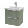 Hudson Reed Fluted Wall Hung 2-Drawer Vanity Unit with Basin 3 500mm Wide - Satin Green