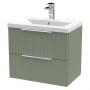 Hudson Reed Fluted Wall Hung 2-Drawer Vanity Unit with Basin 1 600mm Wide - Satin Green