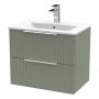 Hudson Reed Fluted Wall Hung 2-Drawer Vanity Unit with Basin 2 600mm Wide - Satin Green