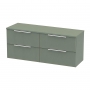 Hudson Reed Fluted Wall Hung 4-Drawer Vanity Unit with Worktop 1200mm Wide - Satin Green