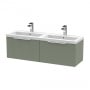 Hudson Reed Fluted Wall Hung 2-Drawer Vanity Unit with Double Polymarble Basin 1200mm Wide - Satin Green