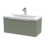 Hudson Reed Fluted Wall Hung 1-Drawer Vanity Unit with Basin 1 800mm Wide - Satin Green