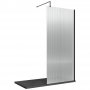 Hudson Reed Fluted Matt Black Profile Wet Room Screen with Support Bar 1000mm Wide - 8mm Glass