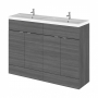 Hudson Reed Fusion Floor Standing 4-Door Vanity Unit with Double Ceramic Basin 1200mm Wide - Anthracite Woodgrain