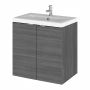 Hudson Reed Fusion Wall Hung 2-Door Vanity Unit with Ceramic Basin 500mm Wide - Anthracite Woodgrain