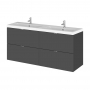 Hudson Reed Fusion Wall Hung 4-Drawer Vanity Unit with Double Ceramic Basin 1200mm Wide - Gloss Grey