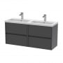 Havana Wall Hung 4-Drawer Vanity Unit with Double Polymarble Basin 1200mm Wide - Graphite Grey