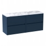 Havana Wall Hung 4-Drawer Vanity Unit with Carrera Marble Worktop 1200mm Wide - Midnight Blue