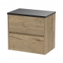 Havana Wall Hung 2-Drawer Vanity Unit with Sparkling Black Worktop 600mm Wide - Autumn Oak