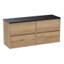 Havana Wall Hung 4-Drawer Vanity Unit with Sparkling Black Worktop 1200mm Wide - Autumn Oak