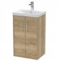 Hudson Reed Juno Floor Standing 2-Door Vanity Unit with Basin 3 500mm Wide - Autumn Oak