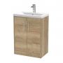 Hudson Reed Juno Floor Standing 2-Door Vanity Unit with Basin 1 600mm Wide - Autumn Oak