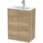 Hudson Reed Juno Floor Standing 2-Door Vanity Unit with Basin 2 600mm Wide - Autumn Oak