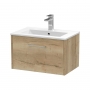 Hudson Reed Juno Wall Hung 1-Drawer Vanity Unit with Basin 2 600mm Wide - Autumn Oak